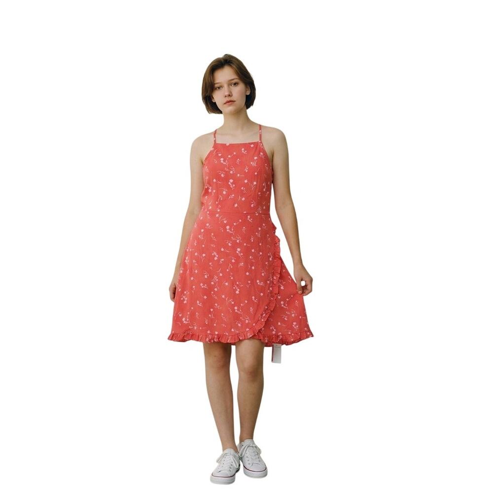 Floral Smocked Sundress Girls L XL 12-14 Red w/ white flowers Resortware